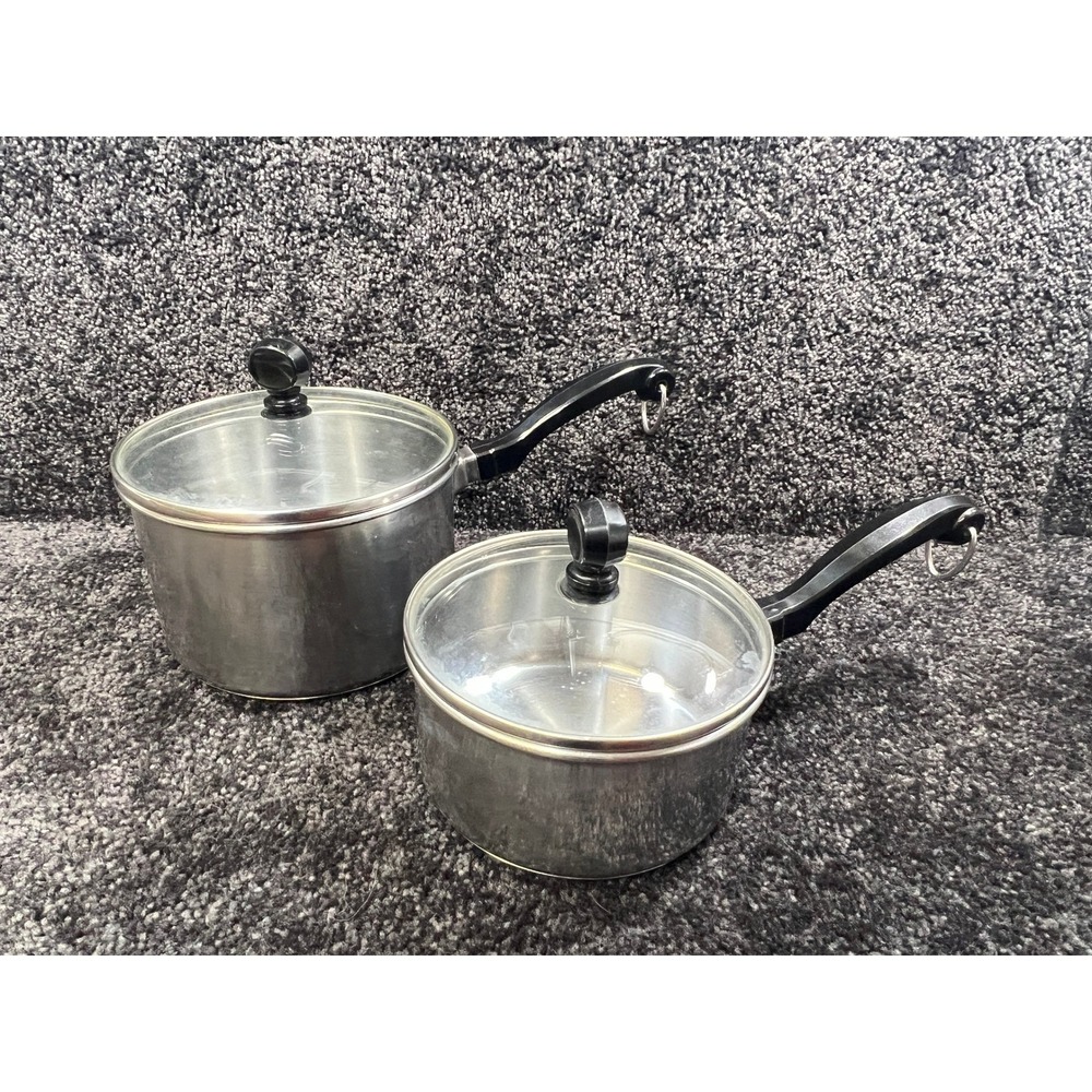 Farberware Stainless Steel Sauce Pots 1Qt & 2Qt with Glass Lids Set of 2